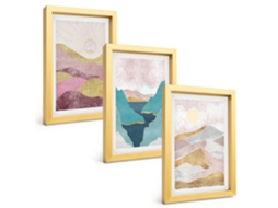 Composição De Quadros Montanhas Abstratas, Sol Espelharte (3 Peças 20x30 Cm)