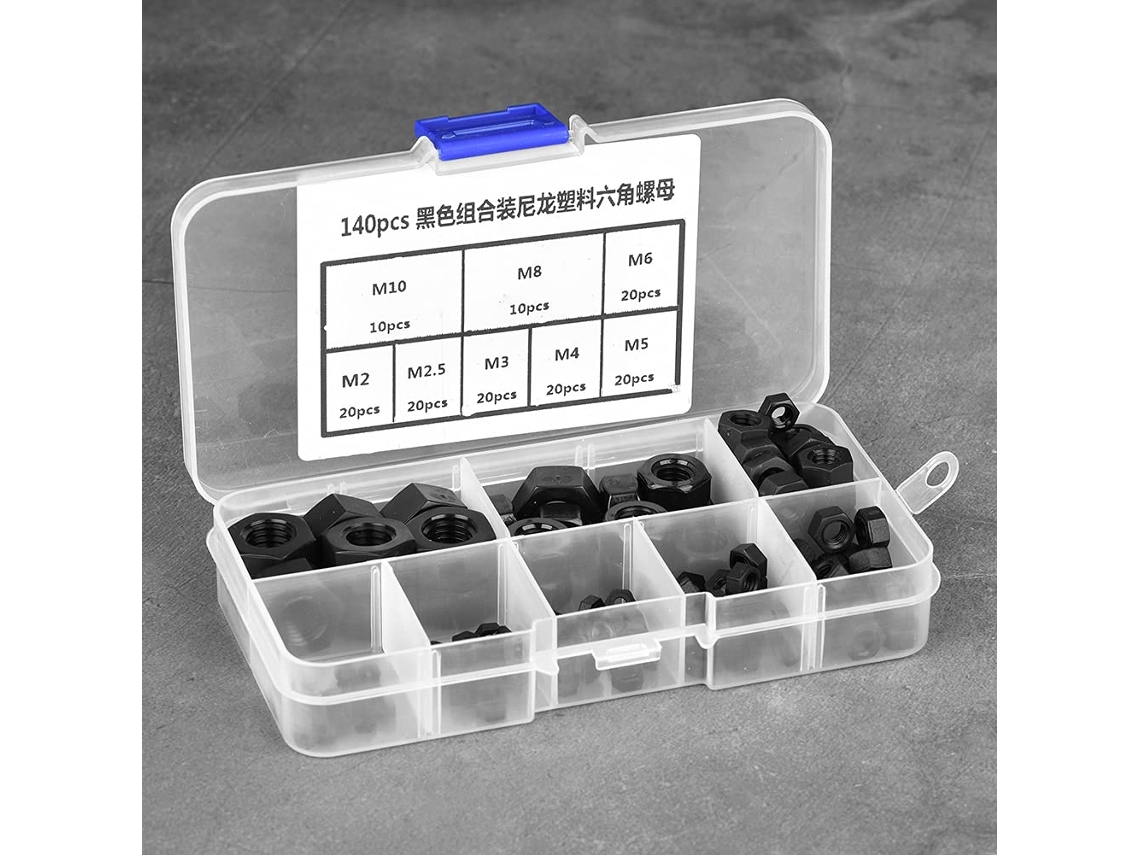 Conjunto De 140 Porcas Sextavadas Nylon Pa66 Ecológicas, Resistentes A Ácidos E Bases, Excelentes Para Uso Industrial E