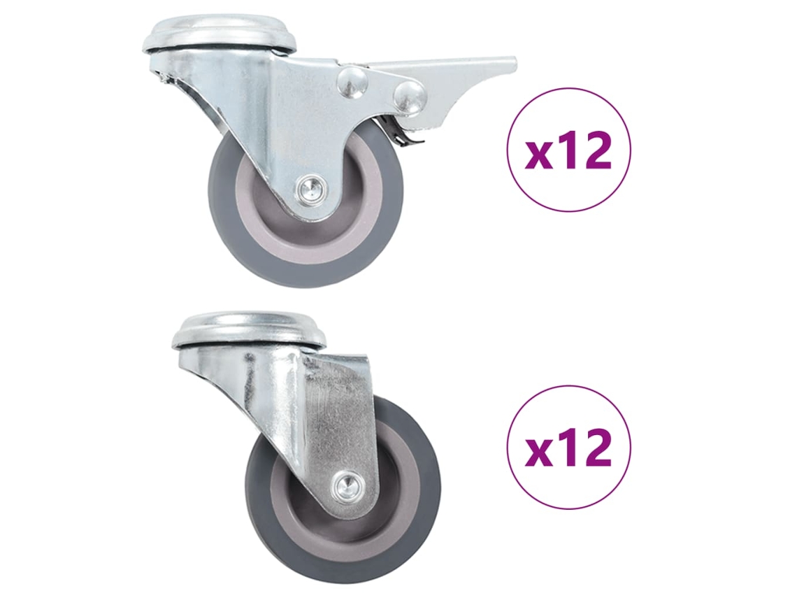 Vidaxl 24 Pcs Rodas Giratórias Com Furo Roscado 50 Mm