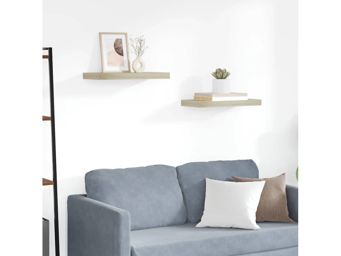 Vidaxl Prateleiras De Parede Suspensas 2 Pcs 50x23,5x3,8cm Mdf Carvalho