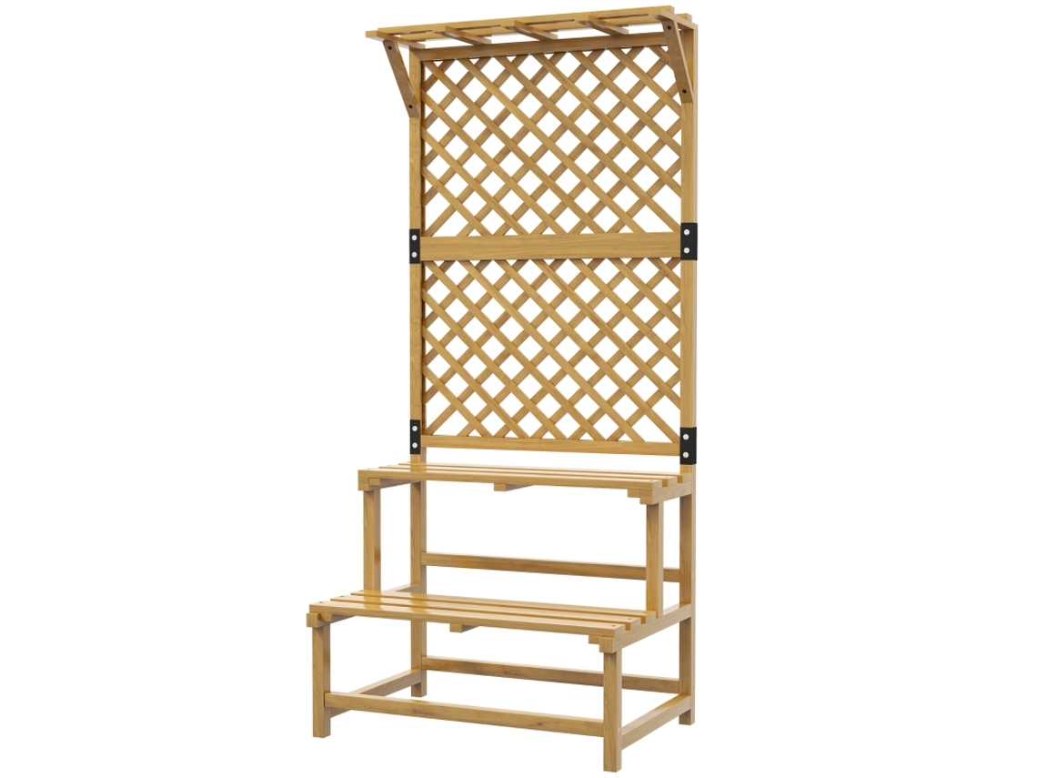 Suporte Para Plantas, Estante De Flores, 2 Andares, Treliça E Teto, Pinho, 75x50x166cm, Amarelo.