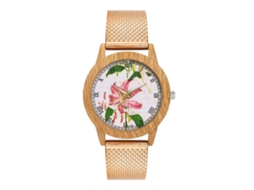 Relógio de quartzo unissex Zhoulianfa com pulseira de silicone, estampa floral, cor ouro rosa.