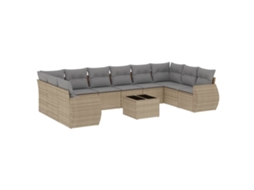 Maison Exclusive - 11 Pcs Conjunto Sofás De Jardim C/ Almofadões Vime Pe Bege