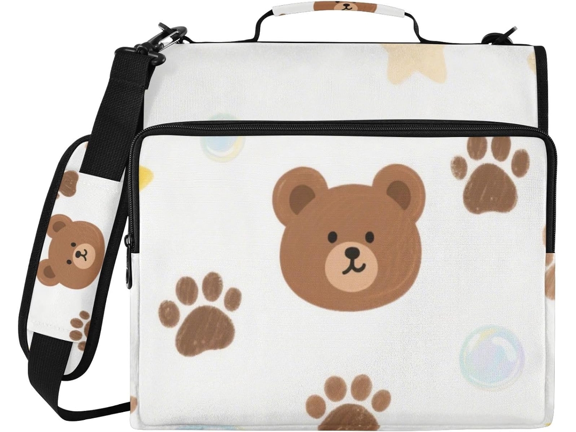 Pasta organizadora com 3 argolas e altura para ombro, bolsa de armazenamento portátil para viagens, escola e mesa, Com