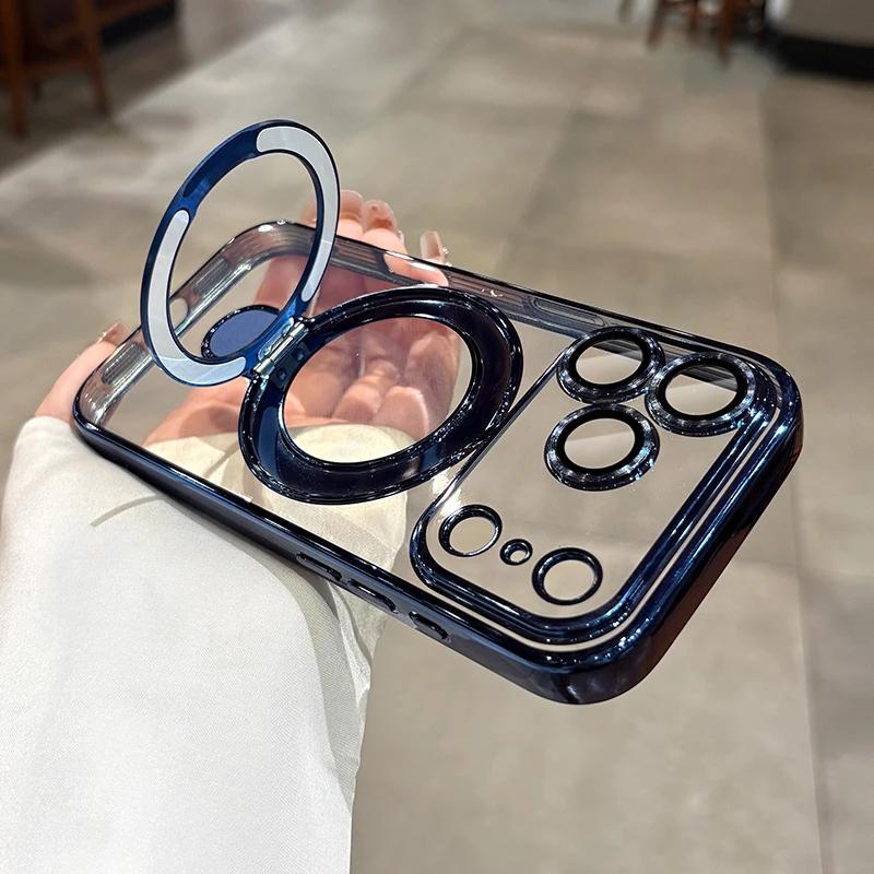 Capa Para Celular Com Suporte Magnético Em Anel Eletrorevestido (azul Para Iphone 13), Resistente A Impactos.