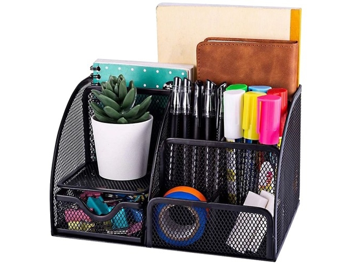 Organizador de secretária - 6 compartimentos - preto ISO TRADE