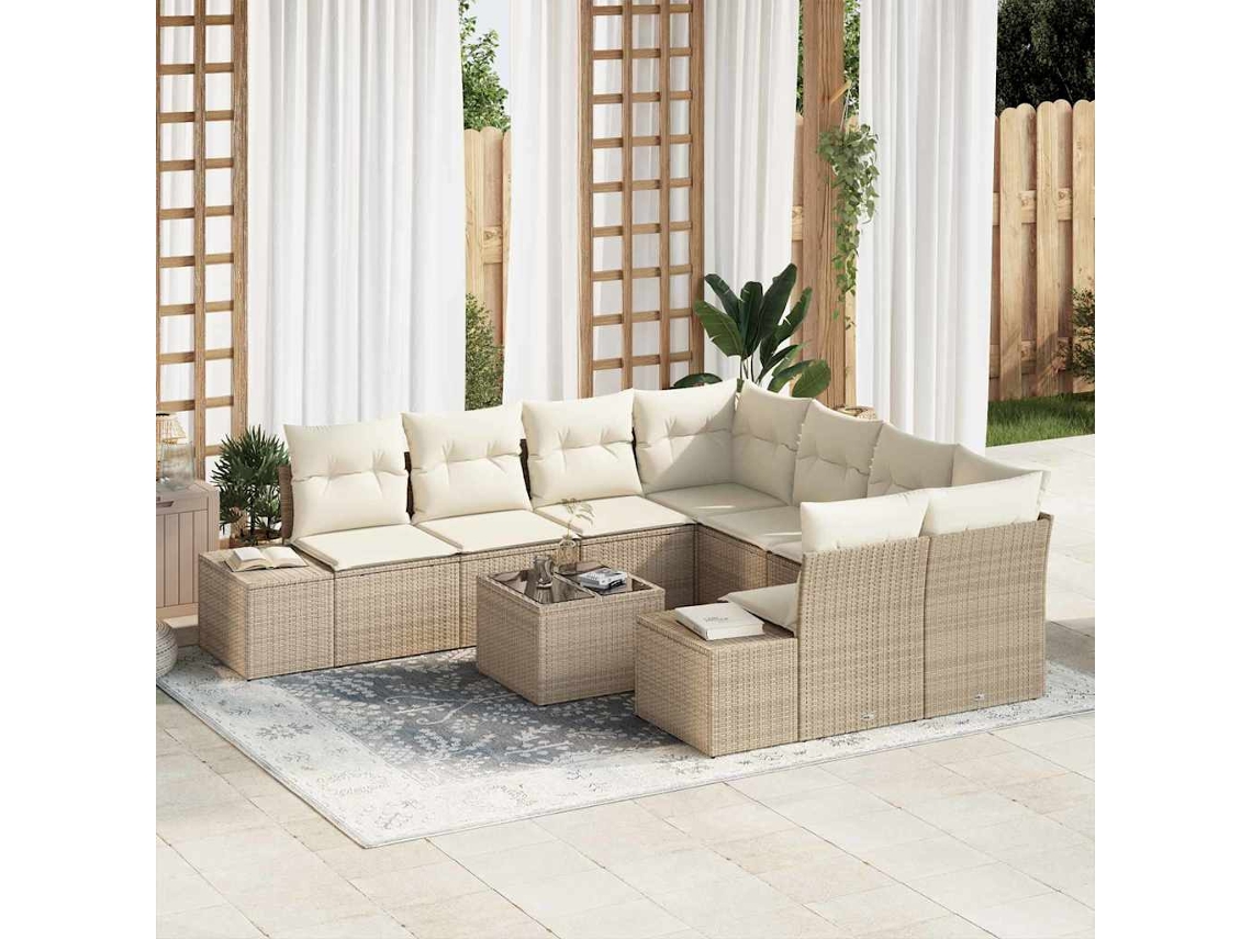 Vidaxl Conjunto De Sofá De Jardim 9 Unid. Bege E Creme Vime Pe