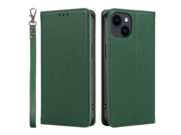 Capa De Couro Para Celular Com Estampa De Lichia E Fecho Magnético.verde - Iphone 15 Plus