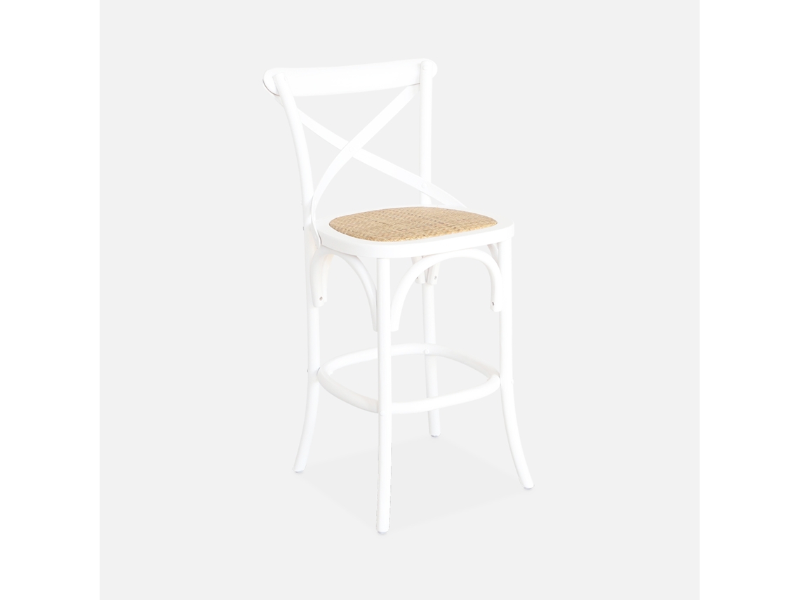 Banco Alto De Cozinha Estilo Bistrô Em Madeira, 65cm, Branco