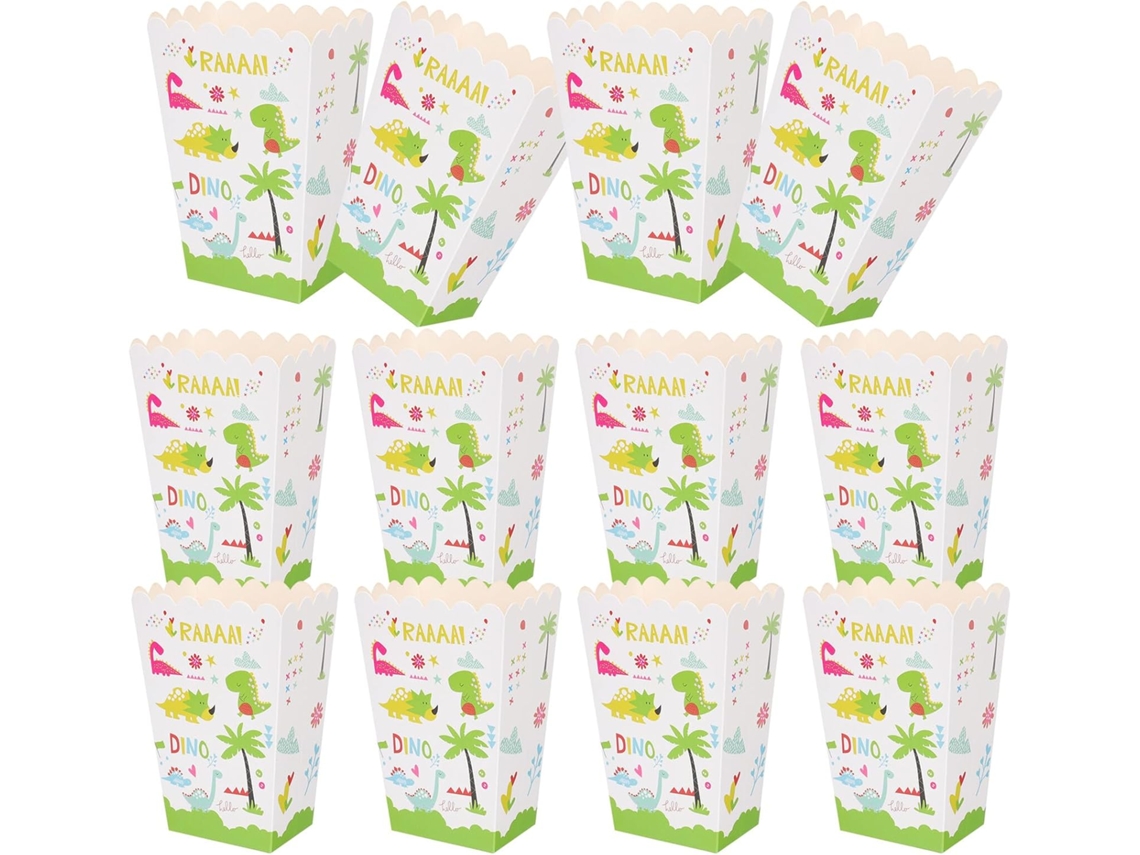 Caixas De Pipoca Papel Com Estampa Dinossauro Para Festas, Pacote Com 24 Unidades, Tamanho Pequeno, Verde, Caixas Para