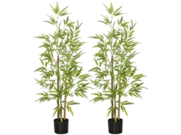 2 Plantas de Bambu Falso 120cm com Vaso Ø15x12cm em Peva,pp e Metal verde e Preto BTFORUS