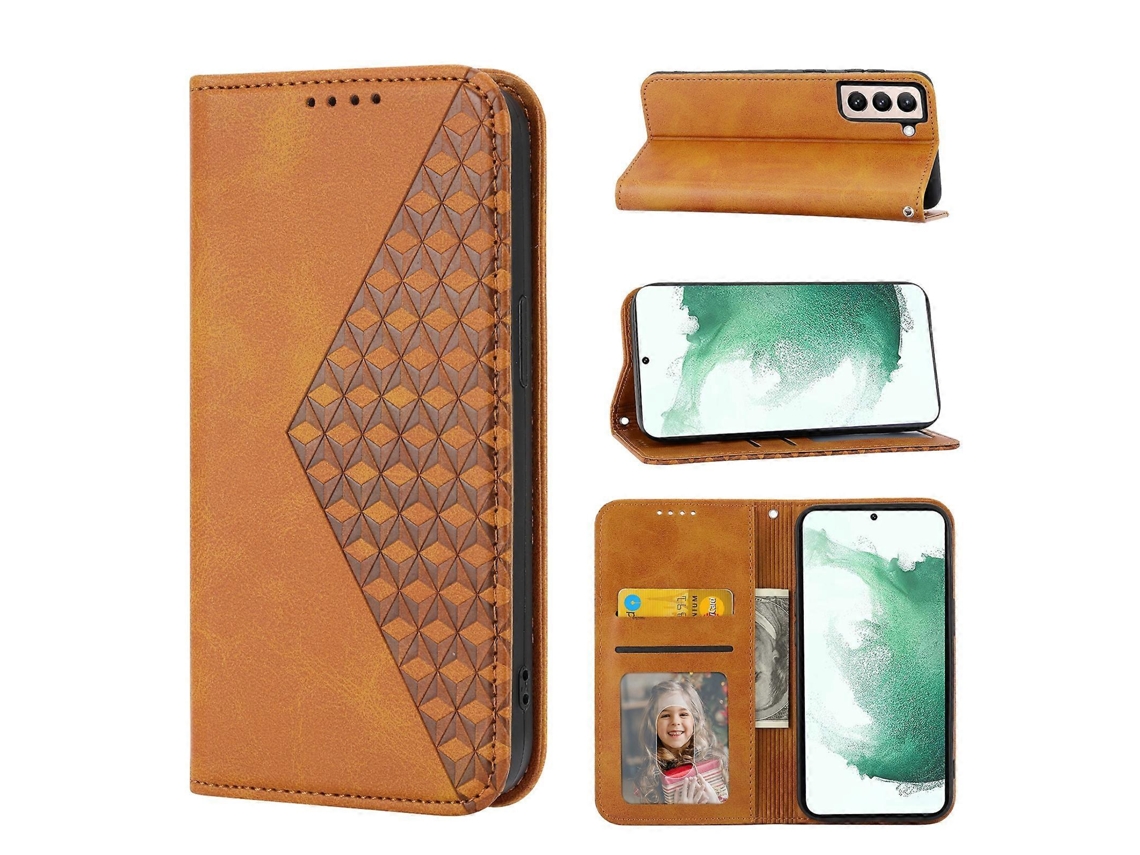 Capa De Couro Com Textura De Bezerro E Fecho Magnético Para Samsung Galaxy S22 5g