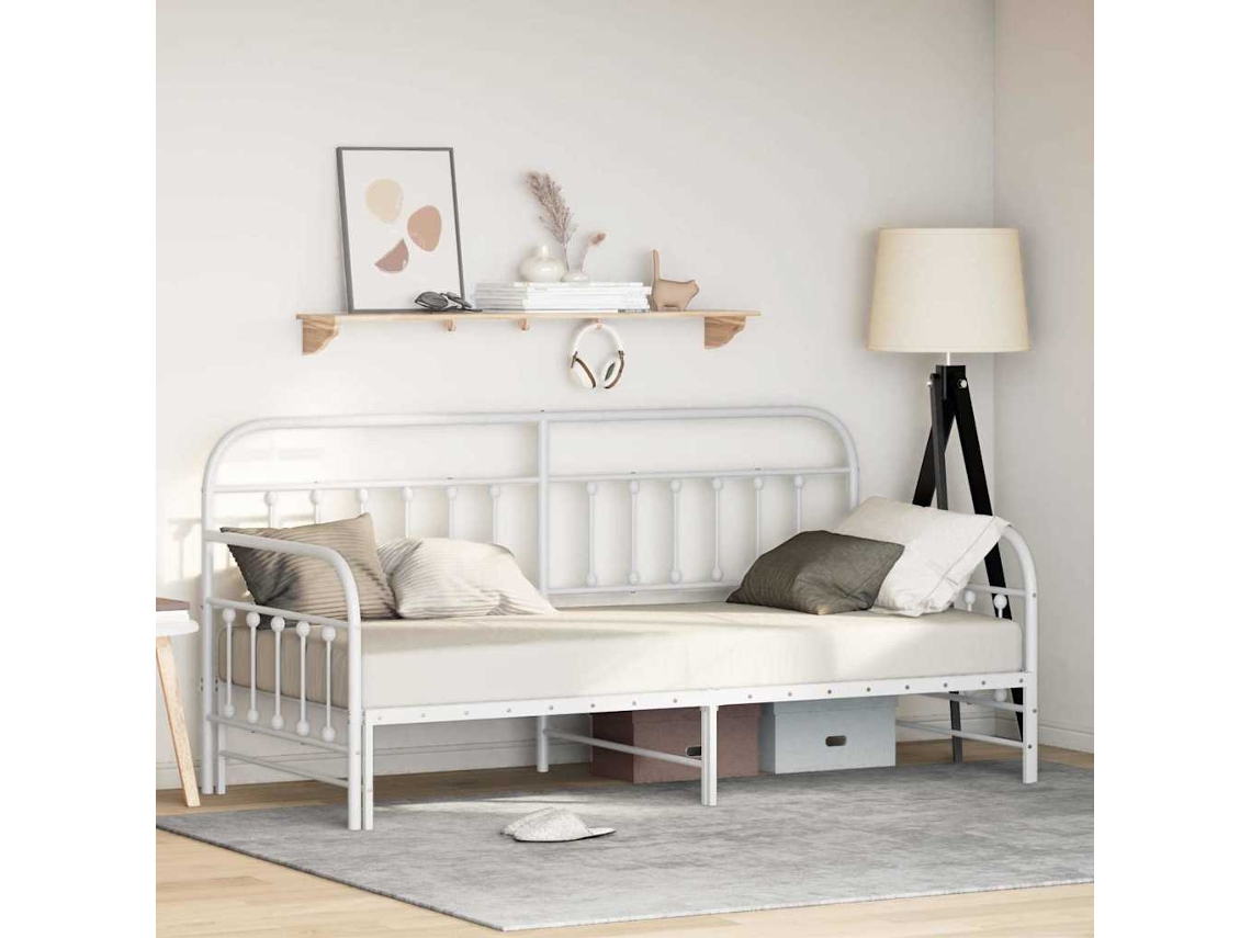 Vidaxl Estrutura De Cama De Dia Branco 100 X 190 Cm Aço Revestido A Pó