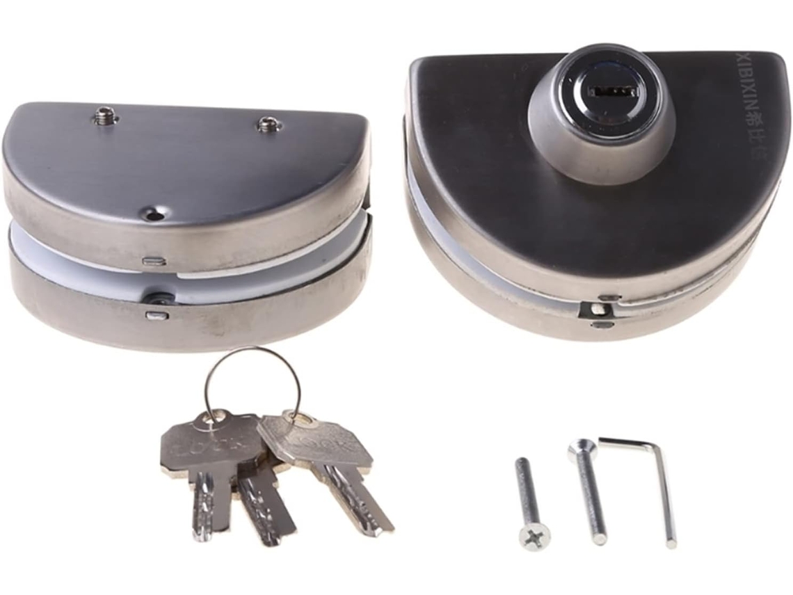 Fechadura De Porta Com Corrente P15d Para Vidro, Aço Inoxidável, Com Ferrolhos Duplos, Cor Prata, 128x96x45mm, 3 Chaves