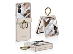 Capa Tkdaddy Gkk Para Xiaomi Mix Flip 2 Com Suporte De Anel, Dobradiça Magnética E Capa De Vidro Temperado Cinza Titânio