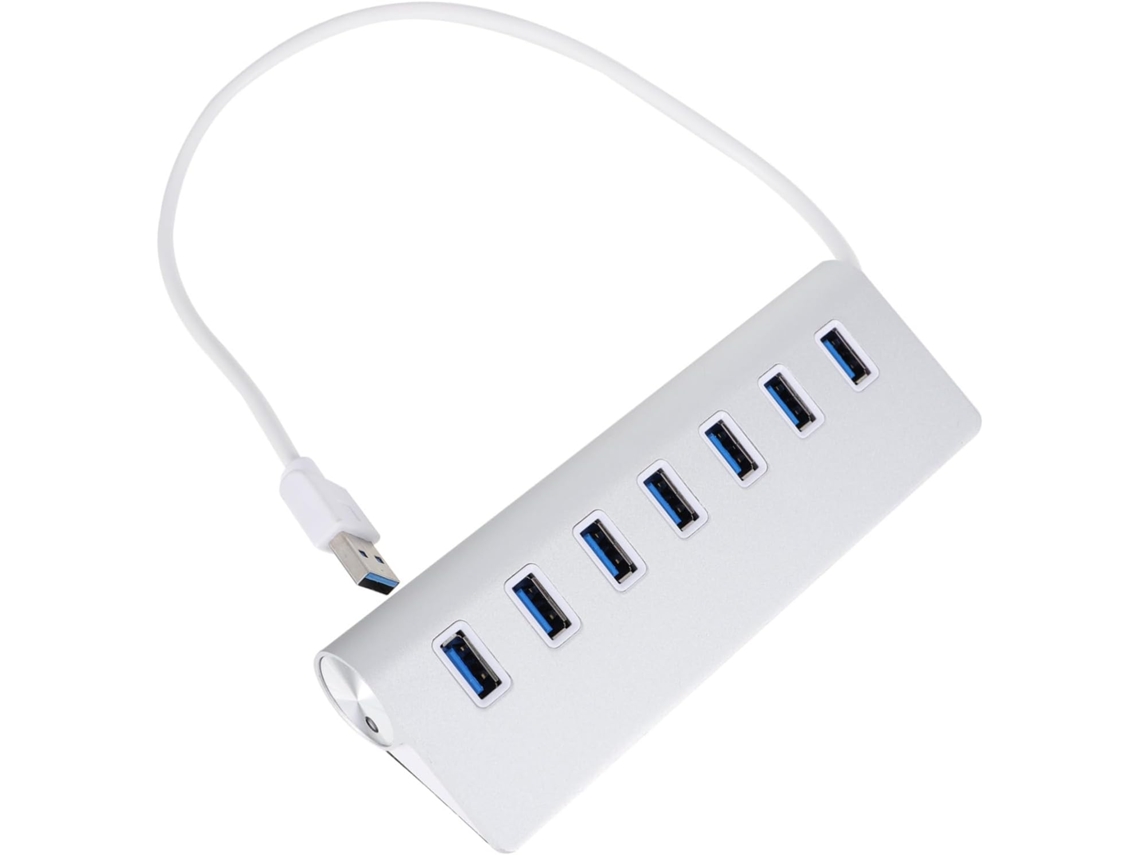 Hub Usb 3.0 De 7 Portas Com Adaptador Em Plástico Prateado Para