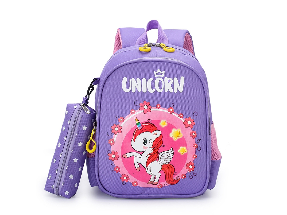 Mochila Eifson Unicórnio Com Estojo, 30x24x12cm, 3-12 Anos - Roxo