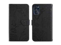 Capa De Celular Em Couro Sintético Com Textura De Borboleta E Peônia Para Motorola Moto G 5g 2022.