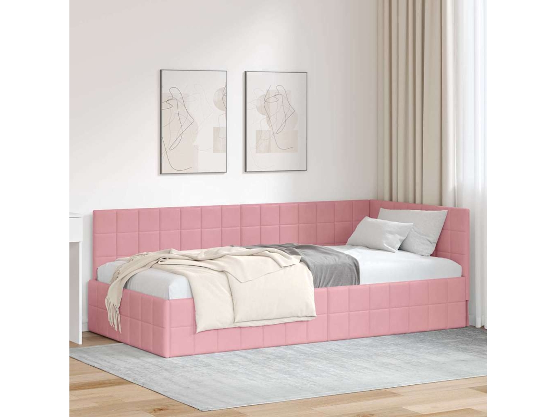Vidaxl Estrutura De Cama De Canto Rosa 90 Cm X 200 Cm Veludo
