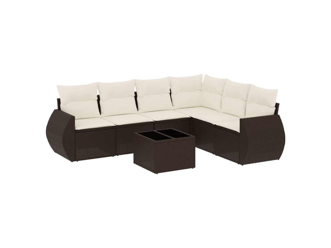 Conjunto de 7 Sofás de Jardim com Almofadões Vime Pe Castanho MAISON EXCLUSIVE (7 pcs)