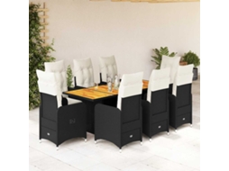 Conjunto Bistrô P/ Jardim C/ Almofadões Vime Pe Preto Dkd Home Decor 9 Peças