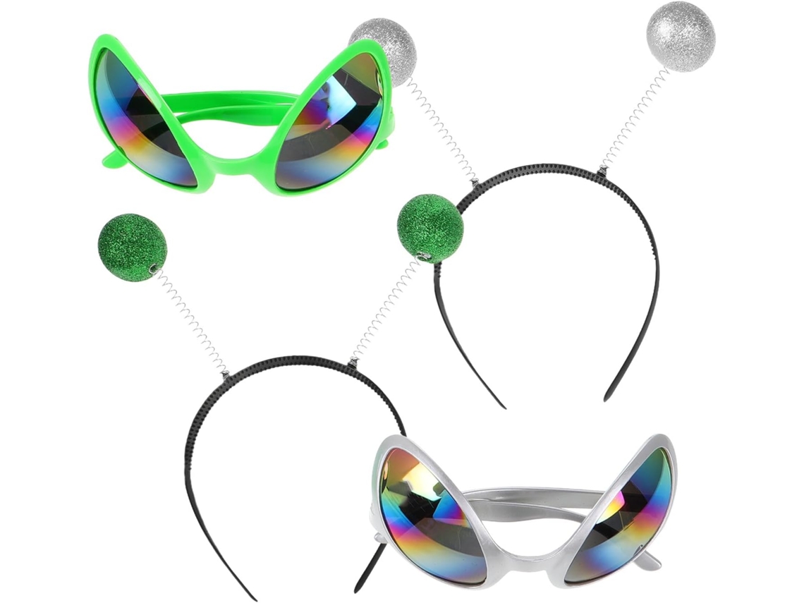 Conjunto De 4 Tiaras Com Antenas Alienígenas, Verde E Prata.