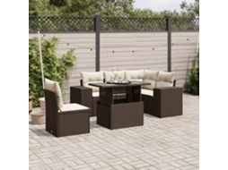Vidaxl 6 Pcs Conjunto De Sofás Jardim C/ Almofadões Vime Pe Castanho