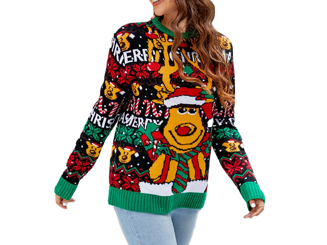 Jerséis De Natal Para Mulher Com Gola Redonda E Mangas Longas, Suave E Casual, Elmo A1072 Tamanho M