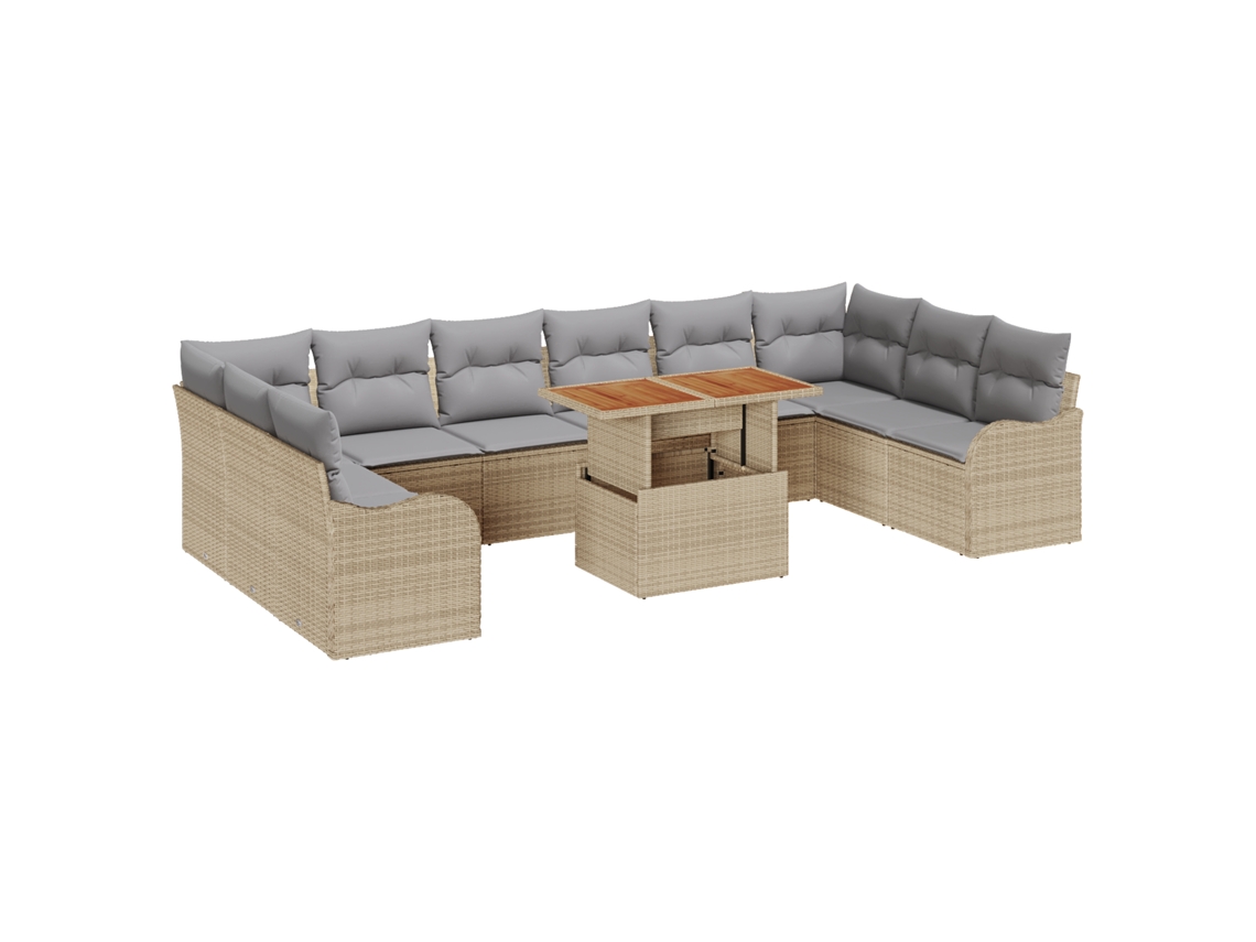 Conjunto 11 Sofá De Jardim Vidaxl Bege Vime Pe (344 X 177,5 X 85 Cm)