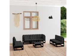 Conjunto 8 Peças Longue De Jardim C/ Almofadões Pinho Maciço Dkd Home Decor
