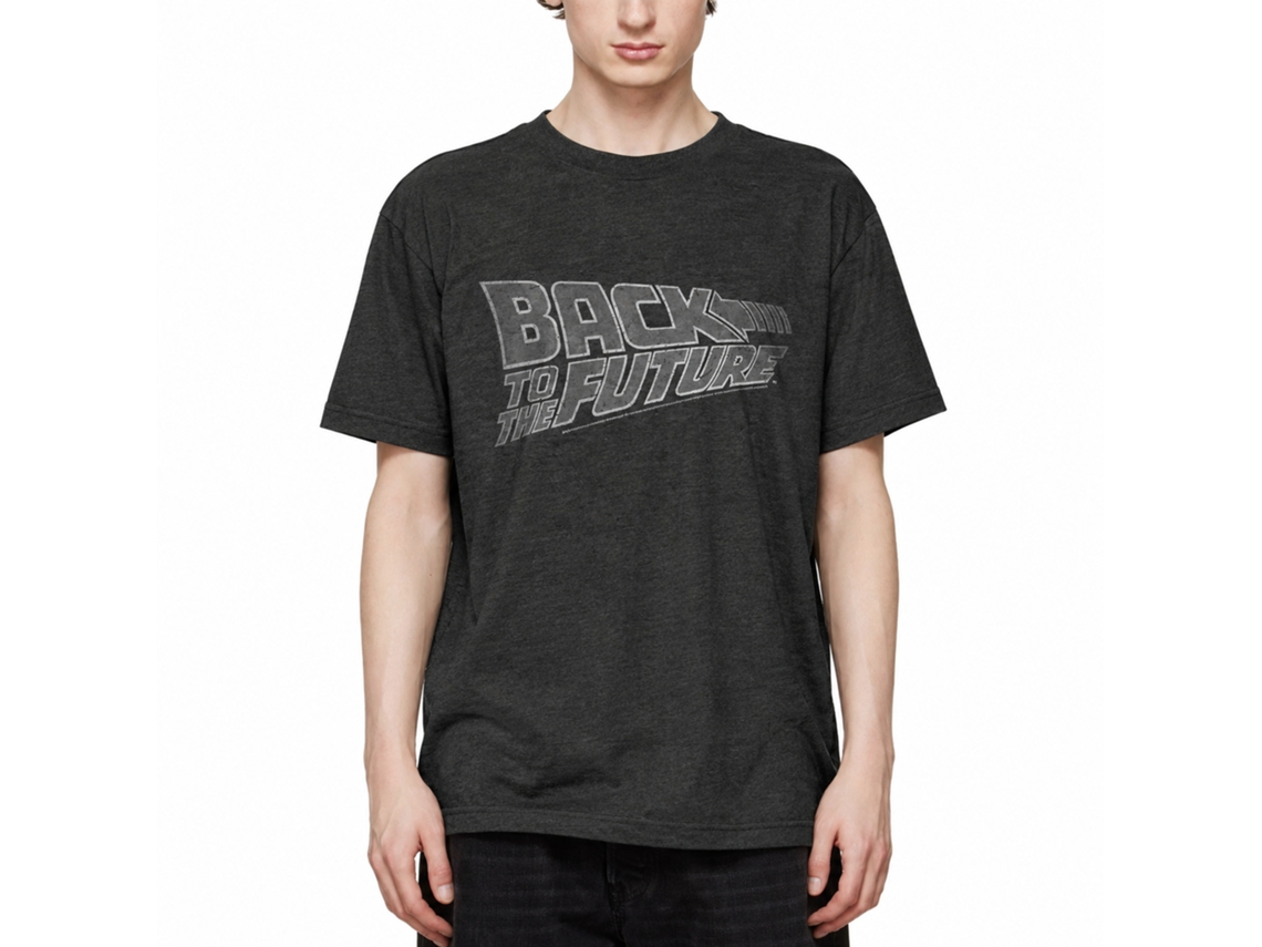 Rockinstone Back To The Future Movie Logo White Heather Black Adult T-shirt Size:m