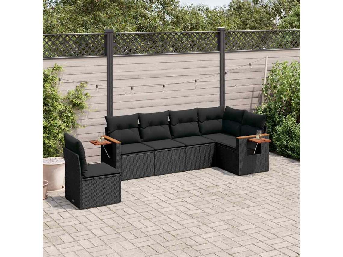 Vidaxl 6 Pcs Conjunto Sofás De Jardim C/ Almofadões Vime Pe Preto