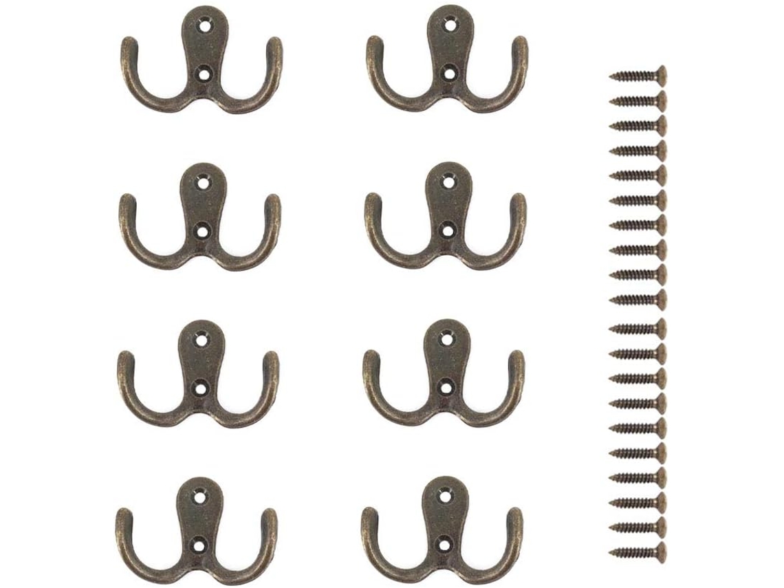 Conjunto de 8 Ganchos Metal com Parafuso Duplo para Roupas e Organização Doméstica BRILVIBERA