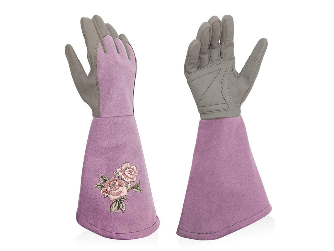 Luvas De Jardinagem Femininas De Couro Com Mangas Compridas, Luvas De Trabalho Longas Roxas.