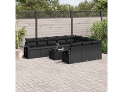 Vidaxl 11 Pcs Conjunto Sofás De Jardim C/ Almofadões Vime Pe Preto