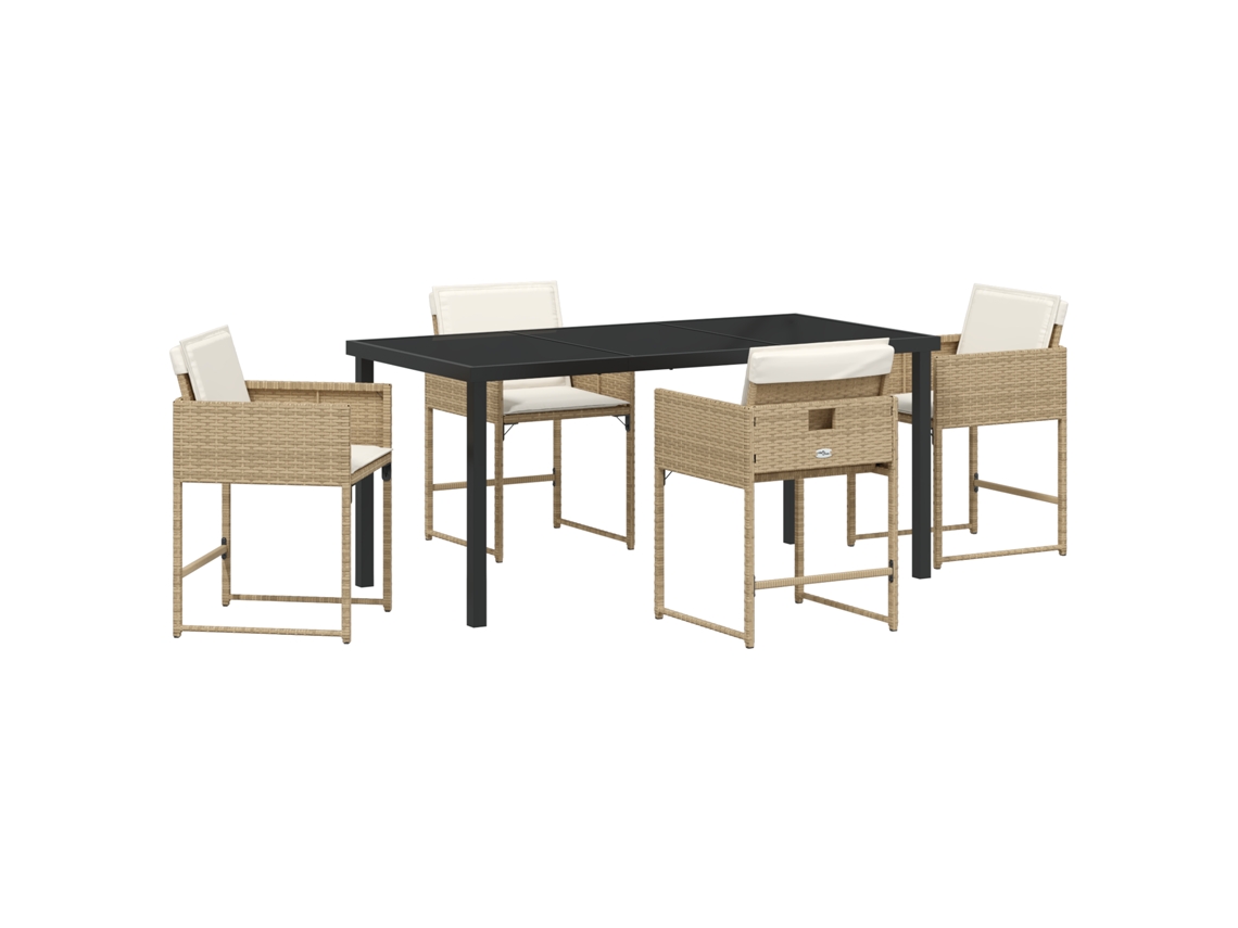Conjunto 5 De Jantar De Jardim De Vidaxl Com Almofadas Beige Em Polirrattan