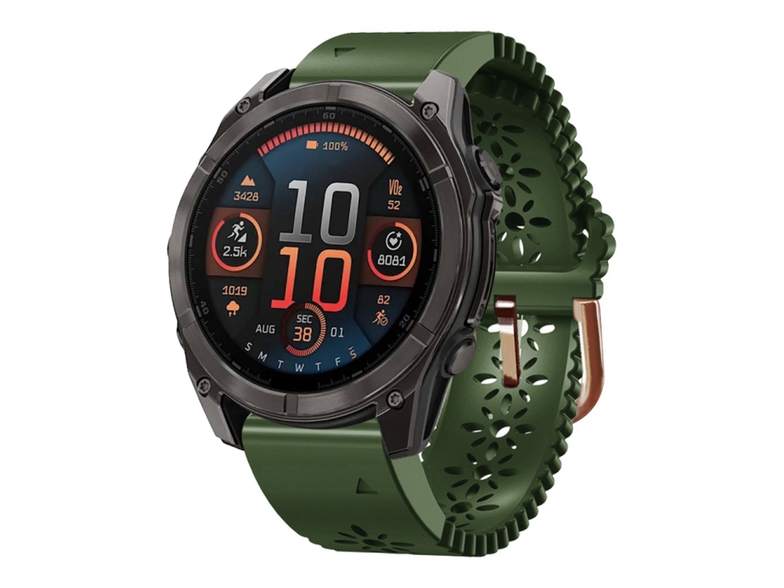 Bracelete Para Garmin Fenix 8 Amoled (43mm) - Silicone - Renda Respirável (20mm) Verde Exército