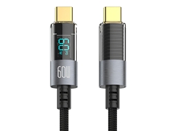 Cabo Usb Tipo C Smart Ecrã Led | 1m |carga Rápida 60w | Nylon Trançado