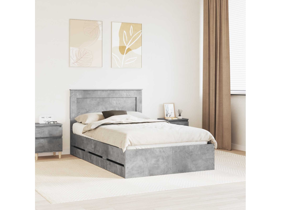 Vidaxl Estrutura Da Cama Cinzento 120 X 190 Cm Madeira De Engenharia