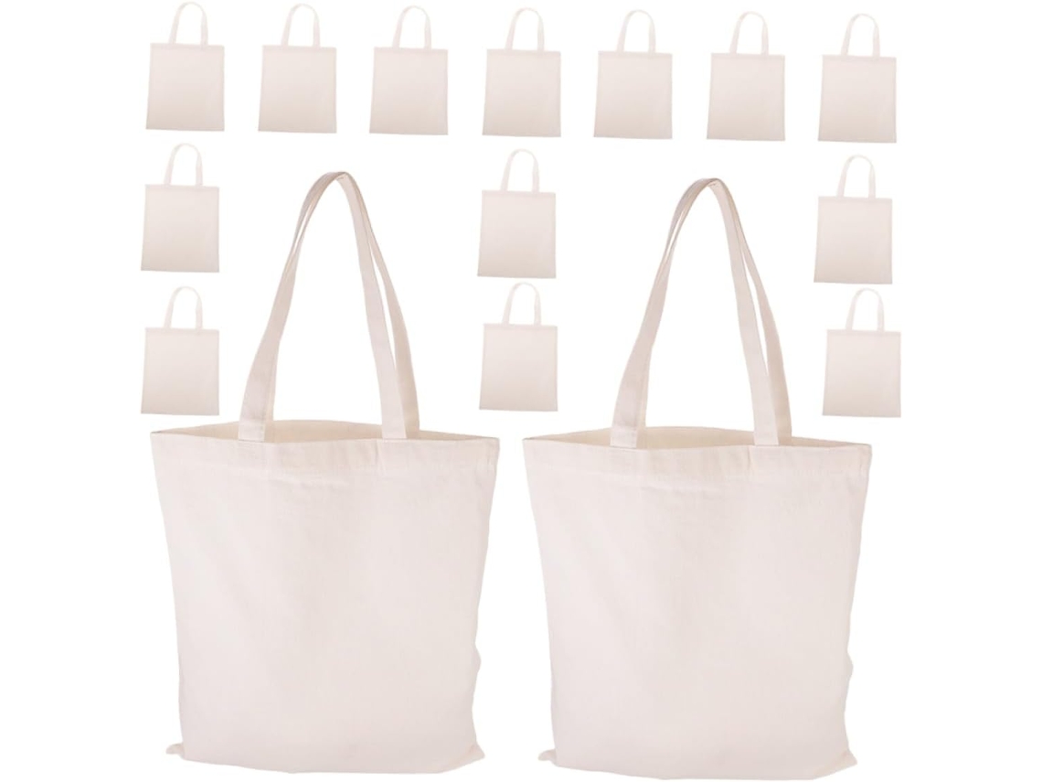 Conjunto de 50 Sacolas Lona Bege, Algodão Vazias para Pintura, Compras Reutilizáveis, Versáteis CHABERLU