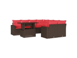 Conjunto de Sofá de Jardim com 9 Peças e Almofadas em Rattan Sintético Marrom MAISON EXCLUSIVE