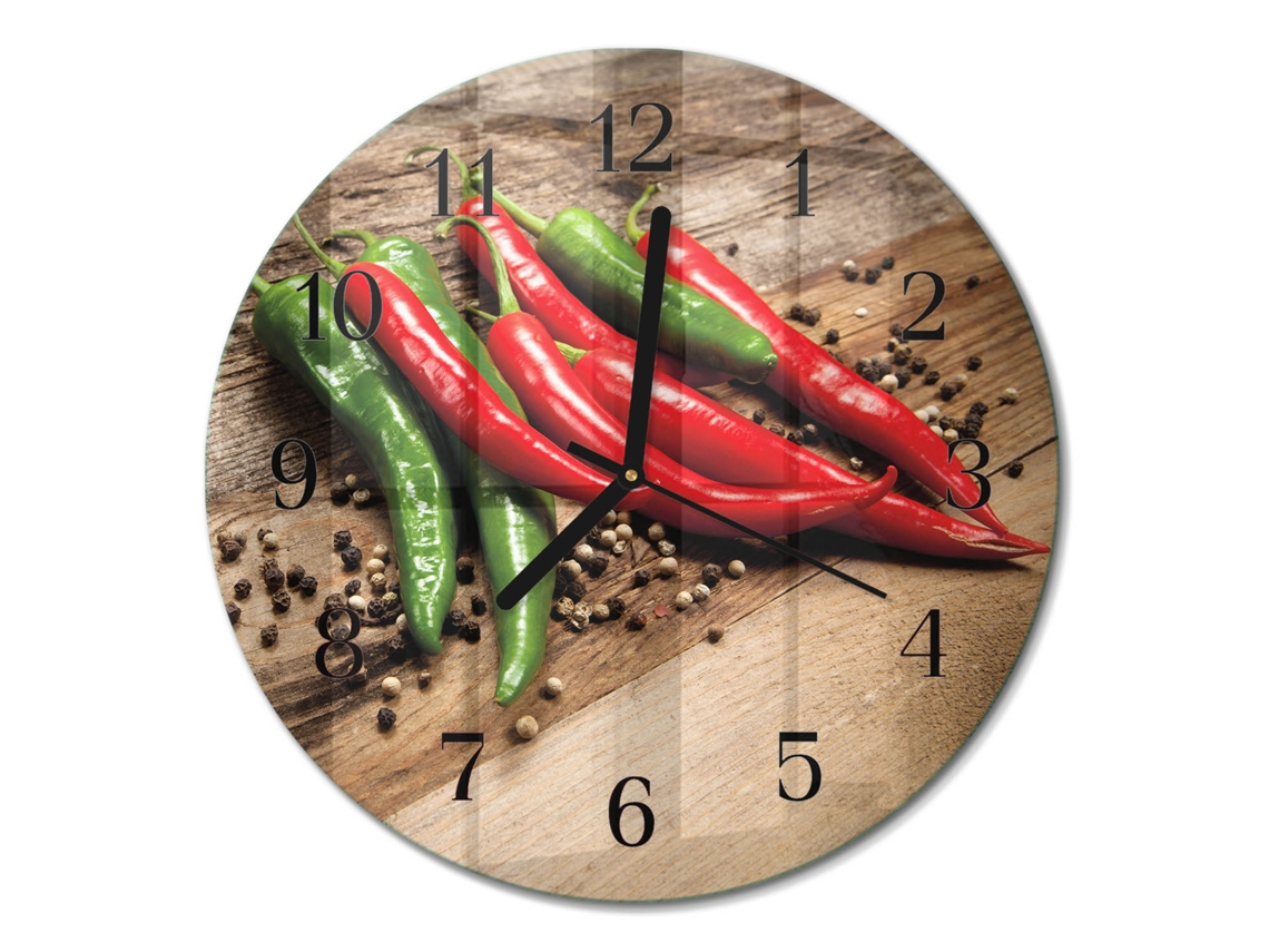 Relógio De Parede De Vidro Pimentas Espelharte (30 Cm)