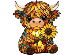 Abajur Artesanal Em Forma De Vaca Das Terras Altas Com Girassol,