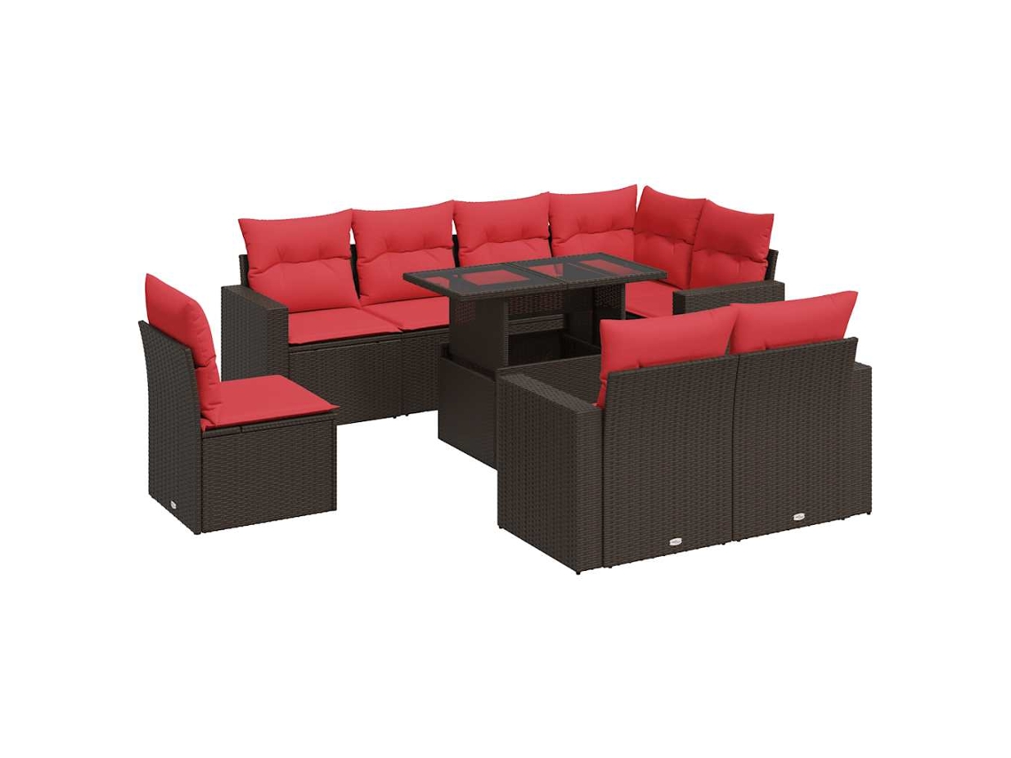 Conjunto de 9 Sofás Jardim com Almofadões Vime Pe/acácia Castanho MAISON EXCLUSIVE (9 pcs)