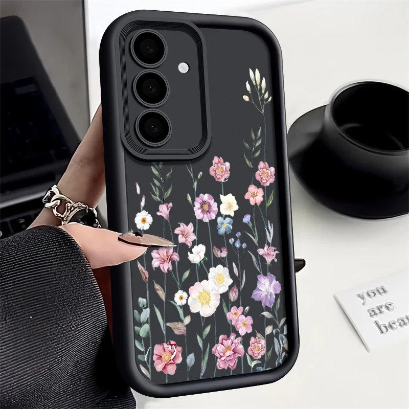 (preto) Capa De Celular Samsung Galaxy A53 Em Tpu Com Estampa De Flor Fofa
