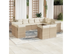 Vidaxl 12 Pcs Conjunto De Sofás P/ Jardim Com Almofadões Vime Pe Bege