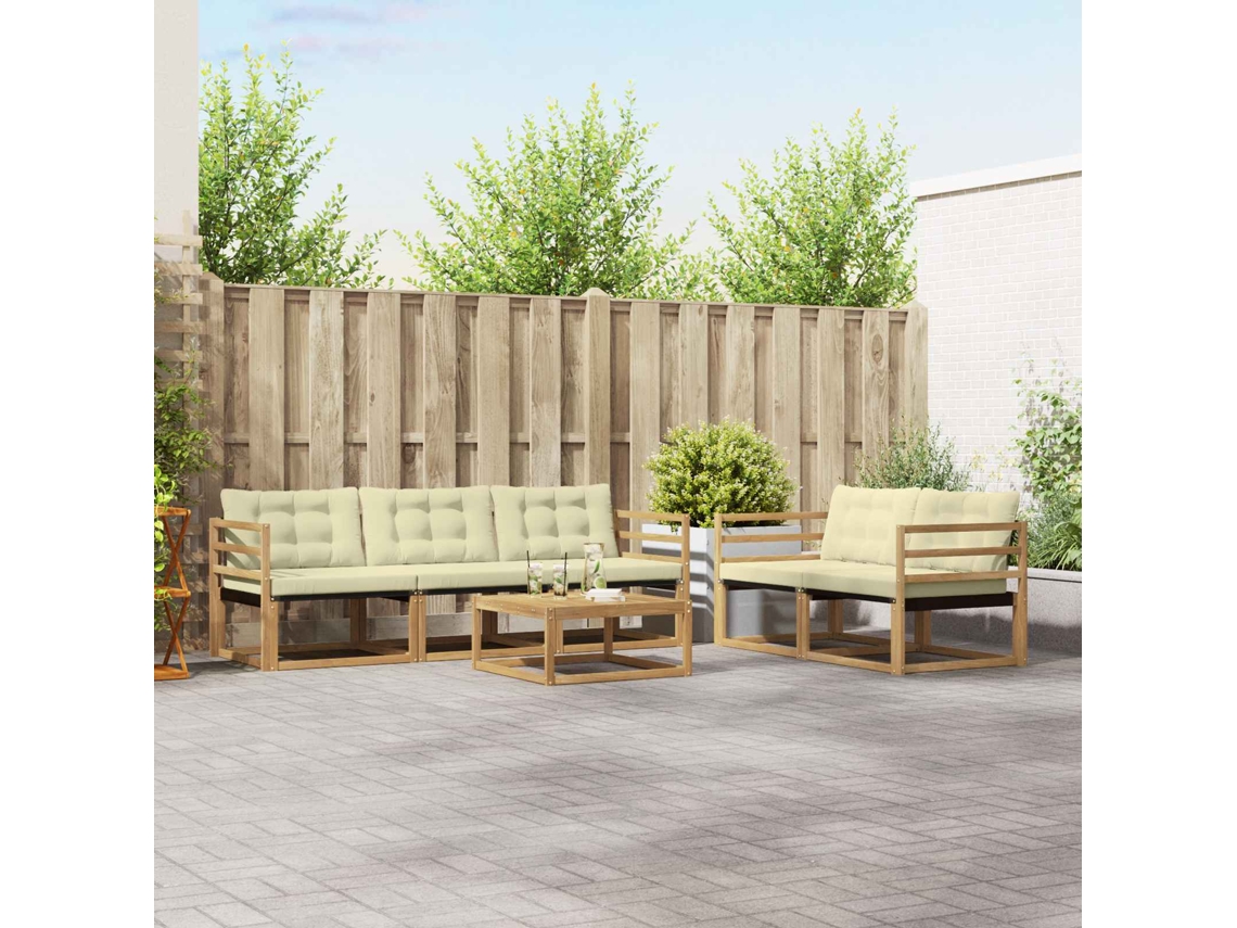 Vidaxl Conjunto De Sofás Para Exterior 6 Pcs Branco E Creme