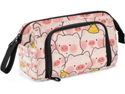 Estojo Grande com Compartimento para Lápis, Ideal Adolescentes, Estampa de Porquinho Rosa. 24 X 9,5 15 Cm