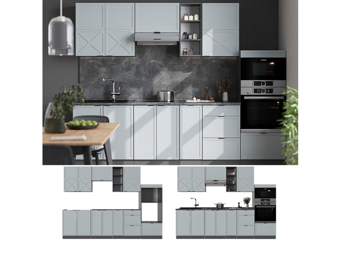 Cozinha Fame Line, 280cm Sem Pt, Azul Claro Cinza/antracite, Antracite, Vicco