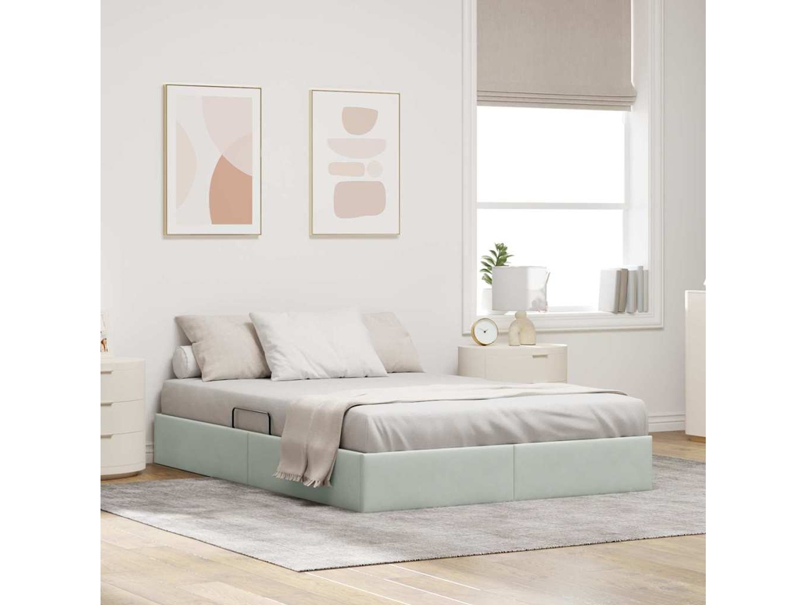 Vidaxl Cama Com Armazenamento Cinzento-claro 153 X 203 Cm Veludo